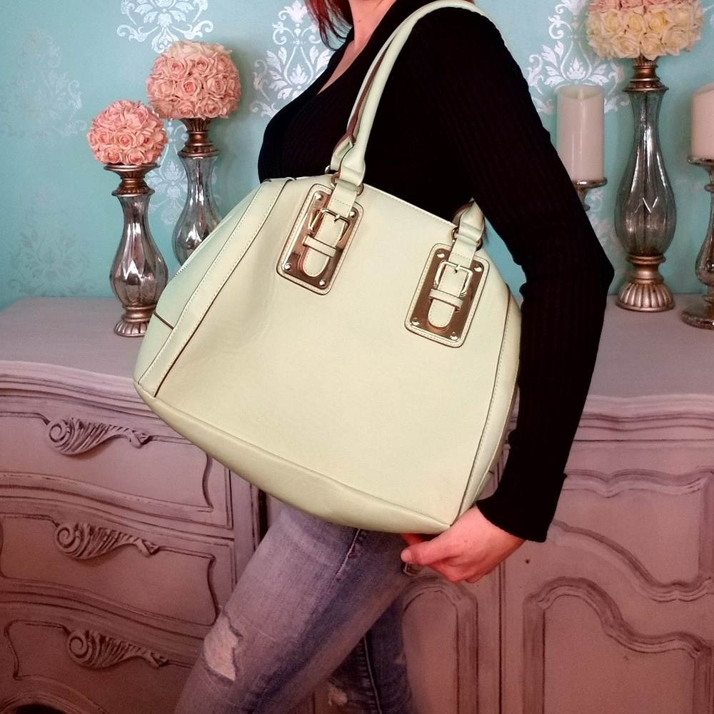 NWOT Mint Green Medium Handbag with Gold Accents